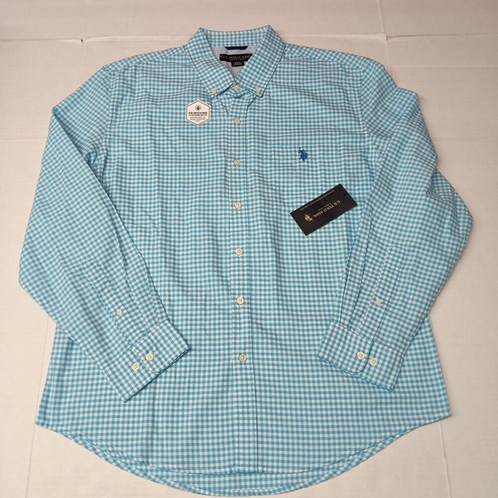 U.S. Polo Assn. Woven Shirt Men's XL Blue‎ White Checkered